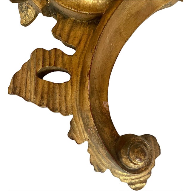Mid 20th Century Large Vintage Carved Giltwood Italian Wall Brackets - a Pair For Sale - Image 10 of 11