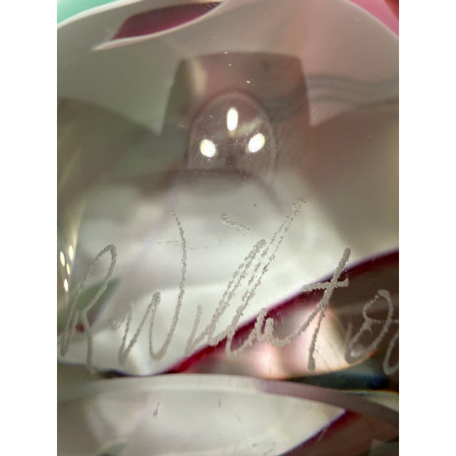 Glass Signed James R. Wilbat Jr Hand Blown Art Glass Paperweight Orb Sculpture 4” Colorful For Sale - Image 7 of 12