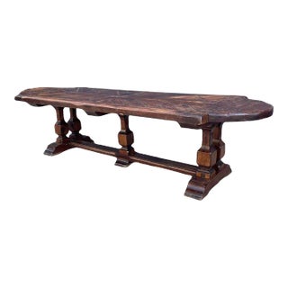 Large Antique Early 20th Century French Oak Monastery Trestle Dining Table From Aerosmith Estate For Sale