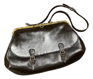 A 1978 Iconic Brown Leather and Gilded Brass Shoulder Bag by Roberta Di Camerino