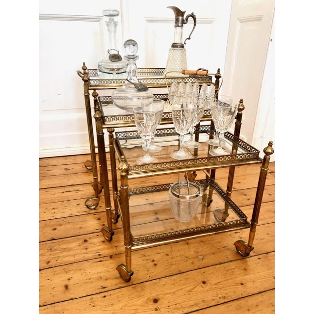 Art Deco Style Nesting Tables in Brass, 1950s, Set of 3, in Very Good conditions. Designed 1950 to 1959
