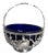 George V Sterling Silver Swing Handle Basket with Blue Glass Liner, 1912 For Sale