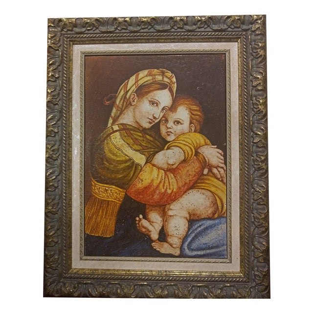 J. Gassent, Virgin of the Chair by Raphael Sanzio, 1980s, Ceramic & Wood For Sale
