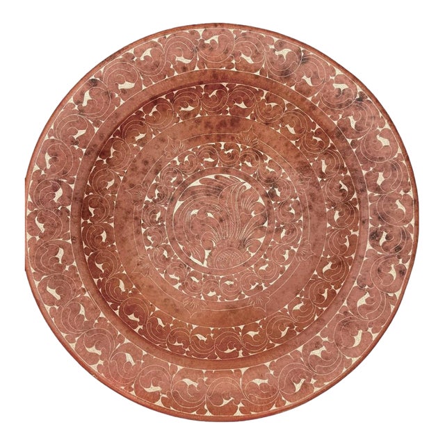 Monumental Sasak Burnished Terracotta Bowl, Lombok – Hand-Incised Scrollwork, Late 20th Century For Sale