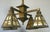 1910s Antique Arts & Crafts Mission 4-Light Brass Chandelier With Colorful "Slag Glass" Shades For Sale - Image 5 of 9