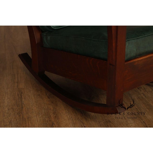 Mission Limbert Arts & Crafts Antique Mission Oak Lounge Chair And Rocking Chair For Sale - Image 3 of 18