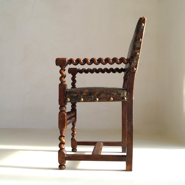 Flemish Walnut Armchair with Gilt Cordoba Leather, Late 17th Century For Sale - Image 8 of 18