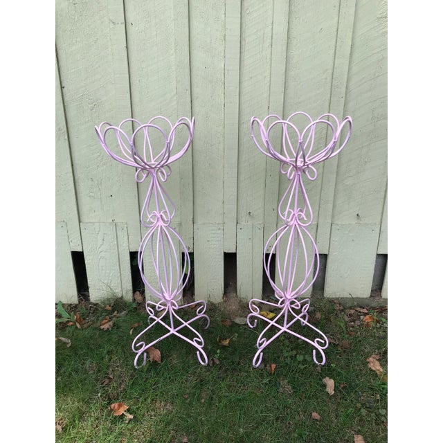 Metal Cotton Candy Pink Metal Plant Stands - a Pair For Sale - Image 7 of 7