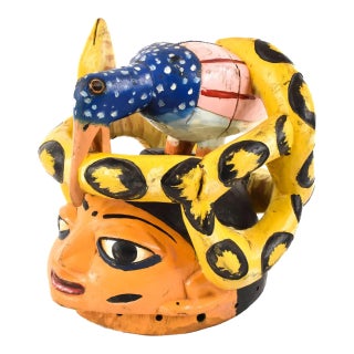 Early 20th Century Yoruba Gelede Mask with Bird and Snake Nigeria For Sale