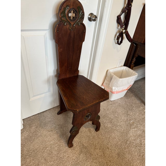 English Georgian 18th Century Hall Prayer Chair. Sturdy and strong. Solid mahogany. 40.5” tall x 15” x 13” deep. Seat is...