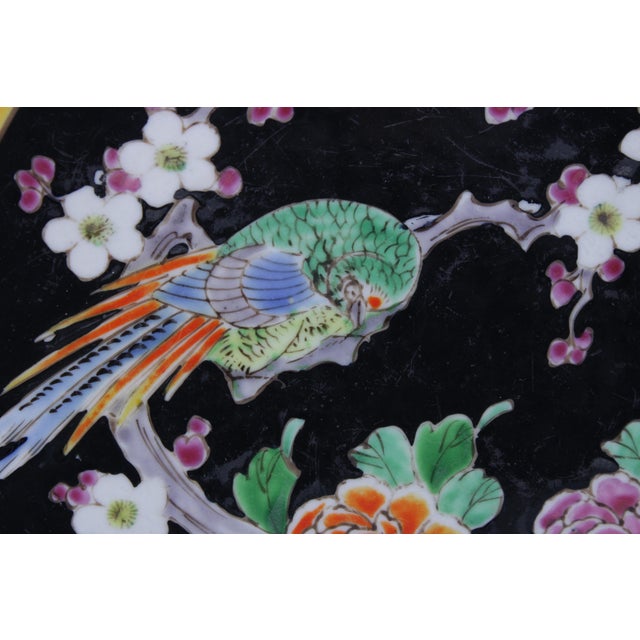 Vintage Japanese Famille Noire Porcelain Decorative Plate For Sale - Image 4 of 11