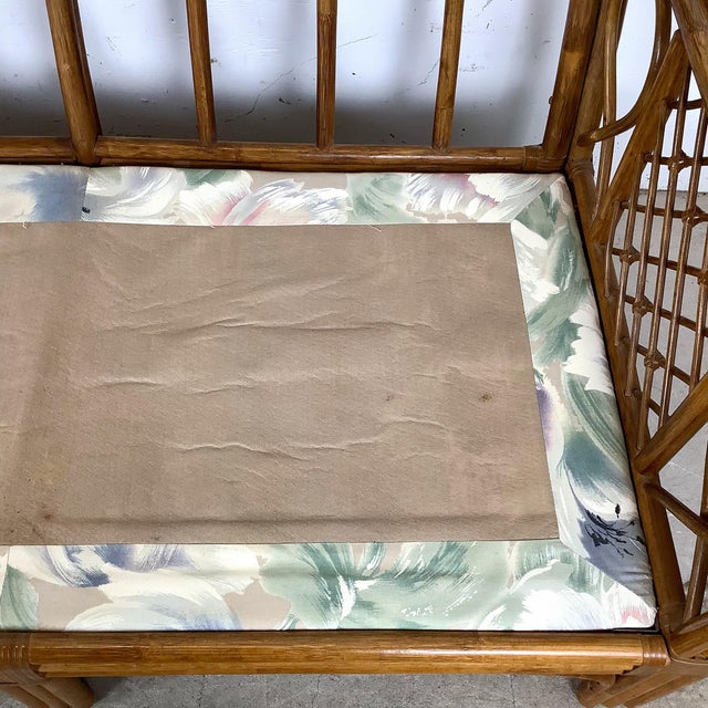 Vintage Rattan Three-Seat Sofa, Diamond Lattice Arms, Ficks Reed Style For Sale - Image 9 of 12