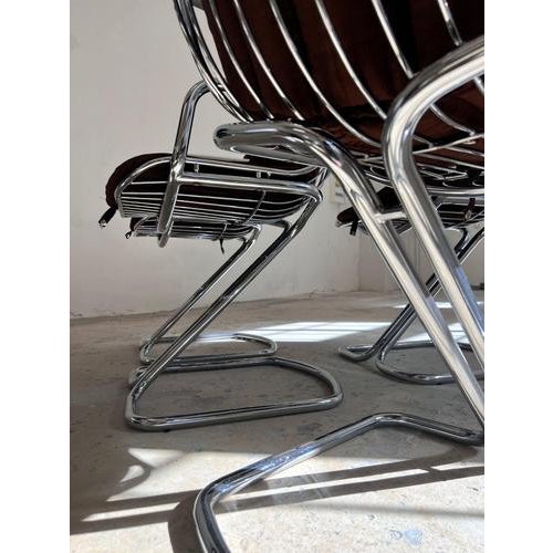 Cantilever Chair in Chrome with Brown Seat Cushion by Gastone Rinaldi for Rima For Sale - Image 10 of 11