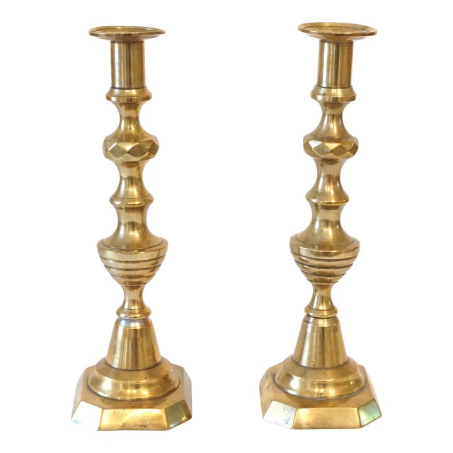 19th C. English Brass Beehive Candlesticks a Pair Chairish