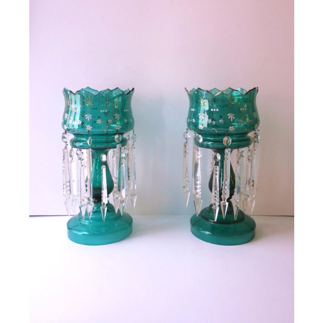 Late 19th Century Emerald Green Bohemian Glass and Crystal Lusters Pair, Circa 19th C For Sale - Image 5 of 12