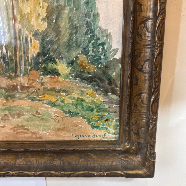 20th Century Suzanne Burel Original French Watercolor in Antique Frame - Signed For Sale - Image 4 of 8
