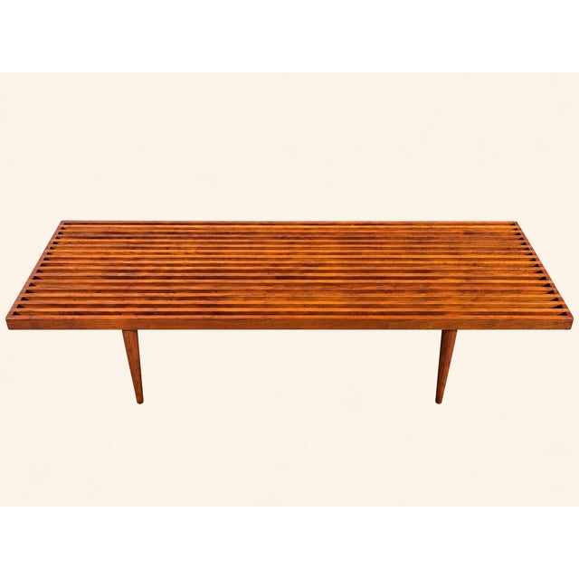 Mel Smilow Slatted Solid Walnut Mid-Century Modern Bench or Table. Original condition, no damages. The bench is not signed.
