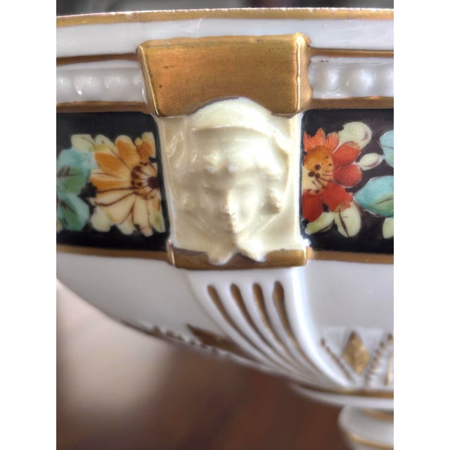 Eggshell Gorgeous Antique Pair of Ferdinand Bing & Co. Tazze-(French-Early 20th C. With Gilt Accents and Floral Motif 6 1/4 In. H., 9 In. W., 5 1/2 In. D. For Sale - Image 8 of 12