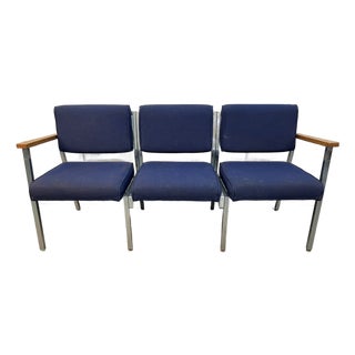 Mid-Century Vintage Chrome Three Seat Airport Bench For Sale