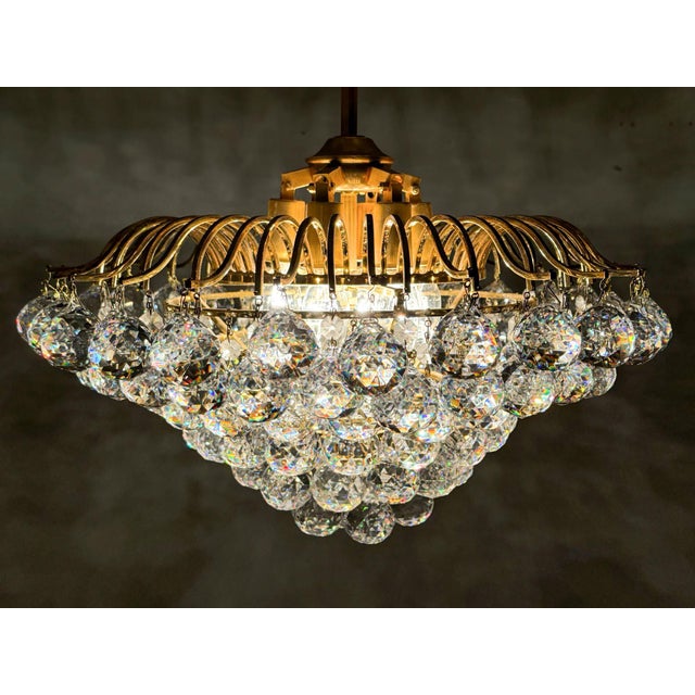 Gold Hollywood Regency Chandelier with Crystal Glass Shades by Ernst Palme, Germany, 1960s For Sale - Image 8 of 18