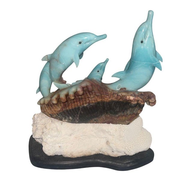 Blue Quartzite Dolphin Sculpture on Onyx Base, Brazil, Late 20th Century. For Sale - Image 4 of 8