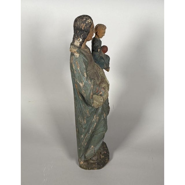 French Artist, The Virgin and Child, 18th Century, Polychrome Carved Wood For Sale - Image 5 of 8