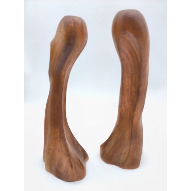 Mid Century Modern Wood Carved Candlesticks - Pair For Sale In Portland, ME - Image 6 of 11