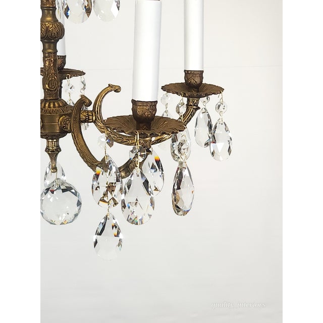 Metal Antique 5 Light Adorable Dainty Petite Brass Cut Lead Glass Crystal Chandelier For Sale - Image 7 of 12