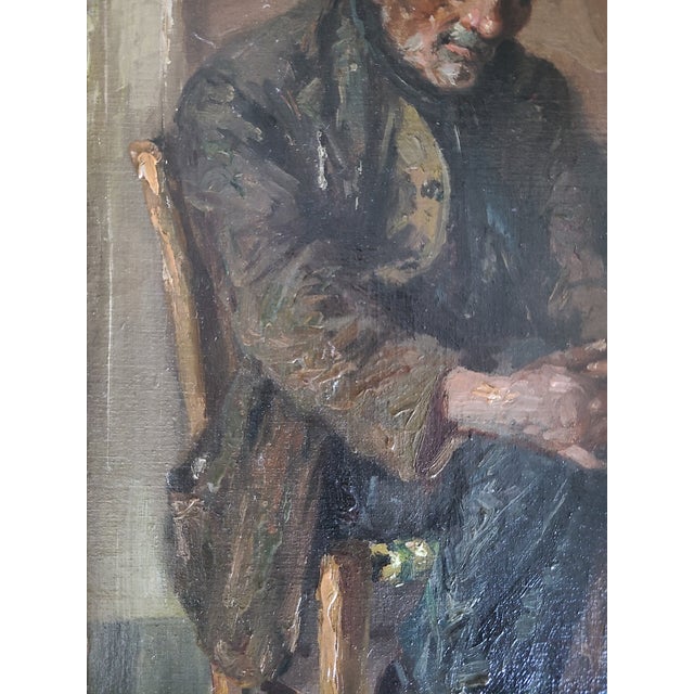 Edwardo Scognamiglio Antique Oil Painting Portrait of a Peasant For Sale - Image 4 of 14