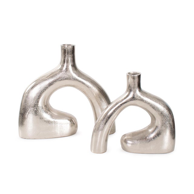 Shirin- Polished Silver Reverse Vase in Cast Aluminum- Tall For Sale - Image 11 of 11
