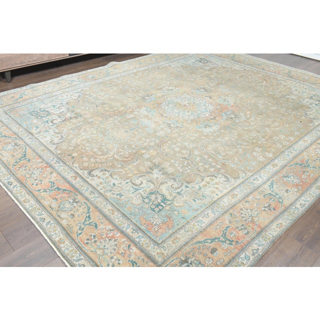 1970s Vintage Persian Handmade Wool Cotton Green Area Rug For Sale - Image 10 of 10