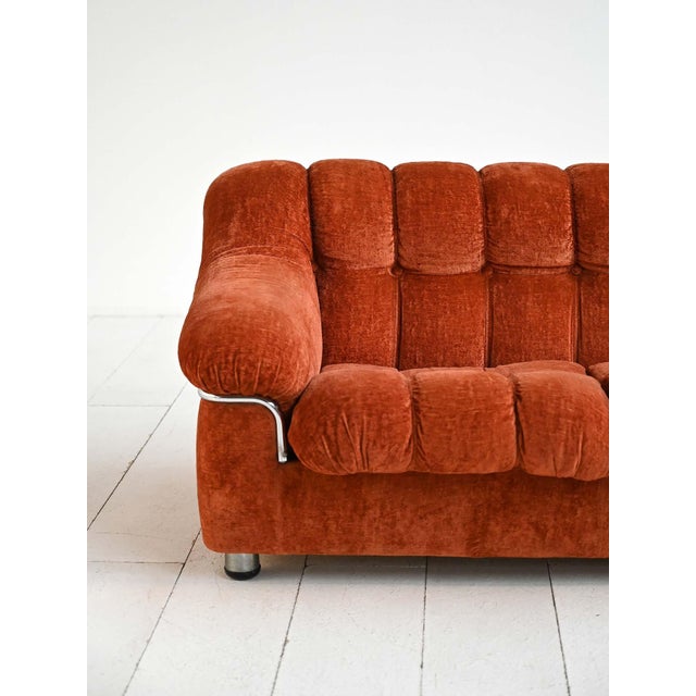 Vintage Rust-Colored Velvet Sofa with Metal Details, 1970s For Sale - Image 9 of 11
