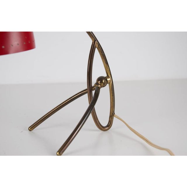 Gold Brass and Red Metal Table Lamp by Giuseppe Ostuni, 1960s For Sale - Image 8 of 11