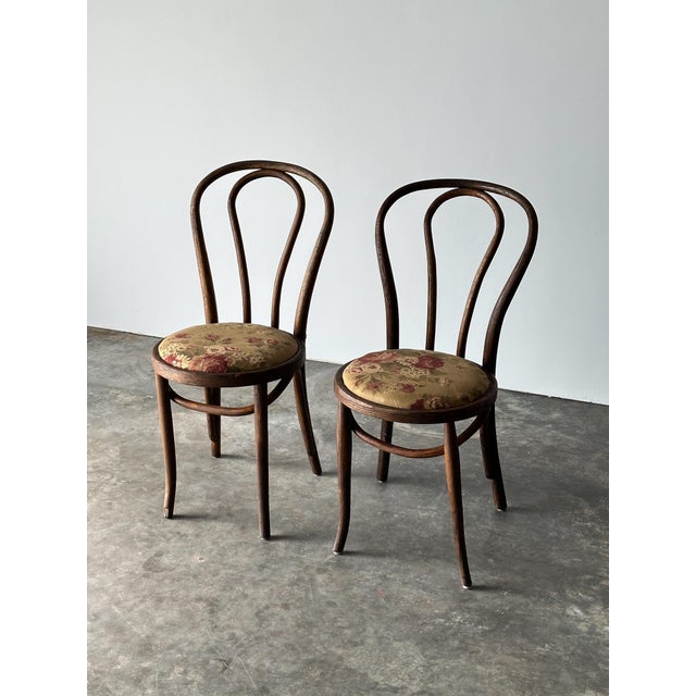 Bentwood Oak Café Chairs W/ Rose Floral Seats, 1933 World's Fair — Set of 7 For Sale - Image 9 of 17