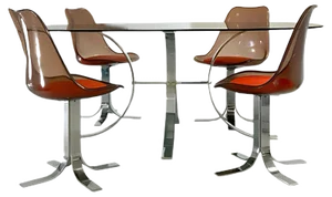 Vintage Metal, Glass, and Acrylic Glass Dining Table & Chairs Set, Set of 5