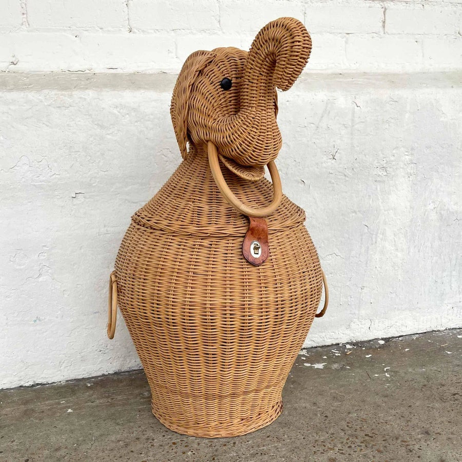 Vintage 1980s Wicker Whimsical Mario Lopez Torres Style Elephant