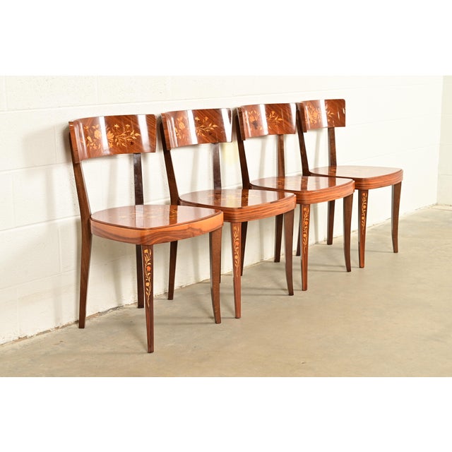 Italian Louis XVI Kingwood Inlaid Marquetry Dining Chairs, Set of Four For Sale - Image 4 of 13