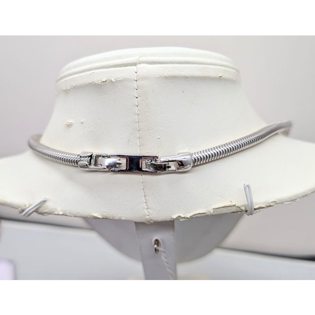 Metal Vintage 1980s Signed Monet Deco Style Rhodium Plated Collar Necklace For Sale - Image 7 of 9
