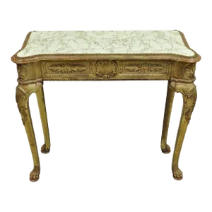 Vintage French Empire Style Distressed Gold Giltwood Hall Table Console