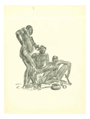 Emmanuel Gondouin, Gathering, Original Lithograph, 1930s