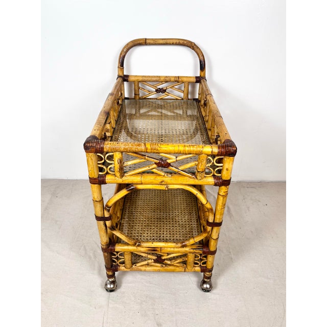 Vintage Brighton Bamboo Rattan Bar Cart For Sale - Image 12 of 12