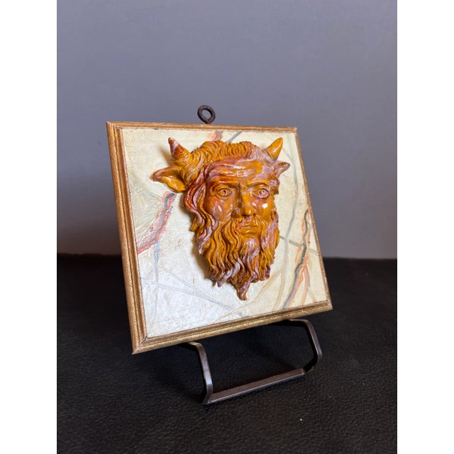 Grand Tour Style Hand Carved Faux Marble Painted Bust of Acheloos the God of Lezoux Paperweight Plaque For Sale - Image 4 of 9