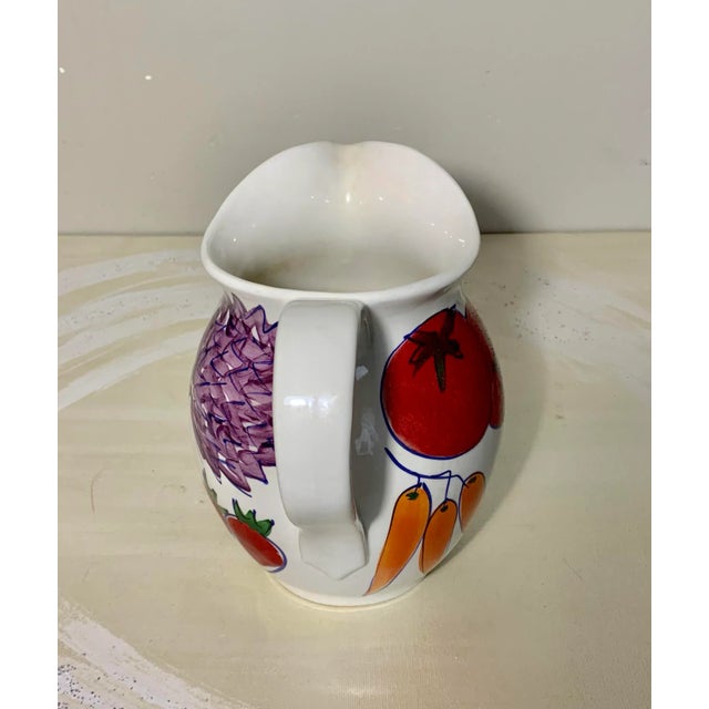 Italian Hand Painted Vegetable Design Ceramic Pitcher For Sale - Image 4 of 5