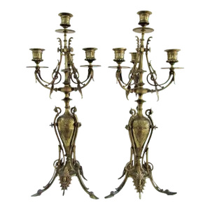 19th Century French Empire Ormolu Candelabras With Leaves, Scrolls, Hoof Feet - a Pair