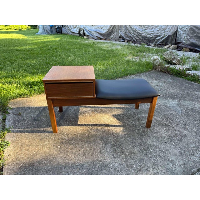 Vintage Teak Telephone Bench with Vinyl Seat, 1960s For Sale - Image 4 of 11
