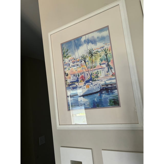 1980s Art Coastal Sailing, Framed For Sale - Image 4 of 4