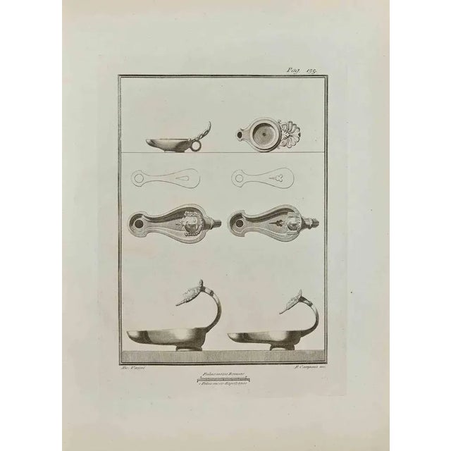 Oil Lamp with Women Head from "Antiquities of Herculaneum" is an etching on paper realized by Ferdinando Campana in the...