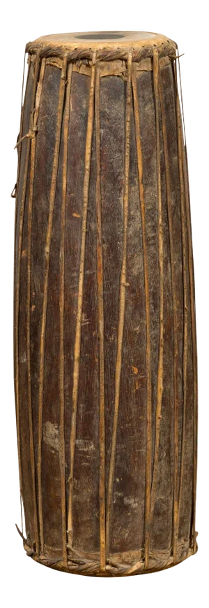 Mid 19th Century Antique Indonesian Slender Freestanding Wooden Drum with Leather Drumhead