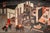 A wonderfully unusual antique Japanese freestanding tsuitate-style screen, featuring a richly detailed hand-painted scene...