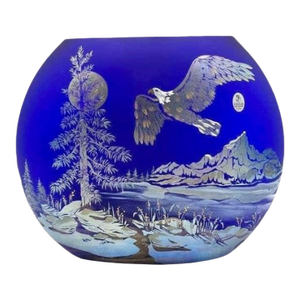 Fenton Favrene Freedom Soars Gobalt Blue Vase- Robin Spindler Eagle Scene